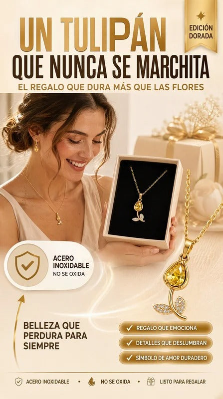 Collar Tulipán Dorado con Piedra Amarilla