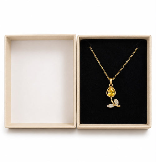 Collar Tulipán Dorado con Piedra Amarilla